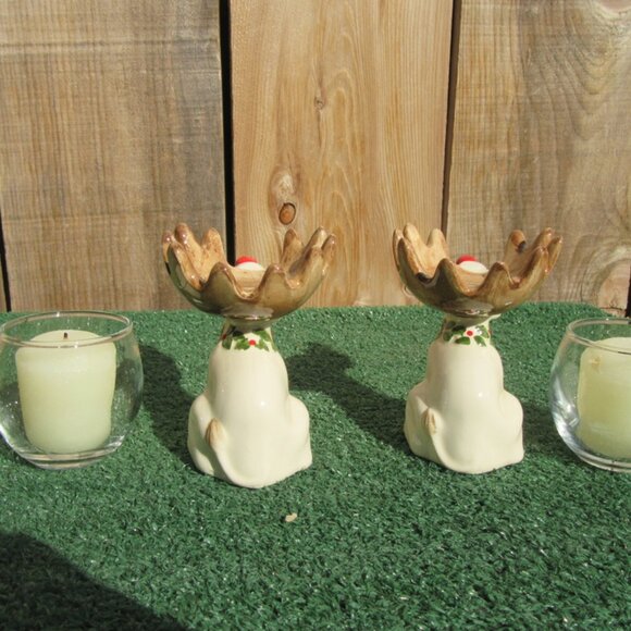 Set of 2 Vintage Fitz And Floyd Rudolph w/ Votive Candle Christmas Sets JAPAN - Picture 6 of 8